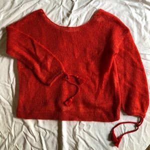 Sezane orange mohair merino sweater with sleeve ties
